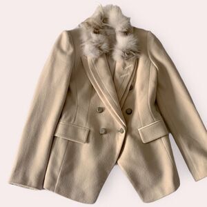 Removable Fur 💯 wool Slim Fit Lux Jacket Fashion Blazer Size‎ XS